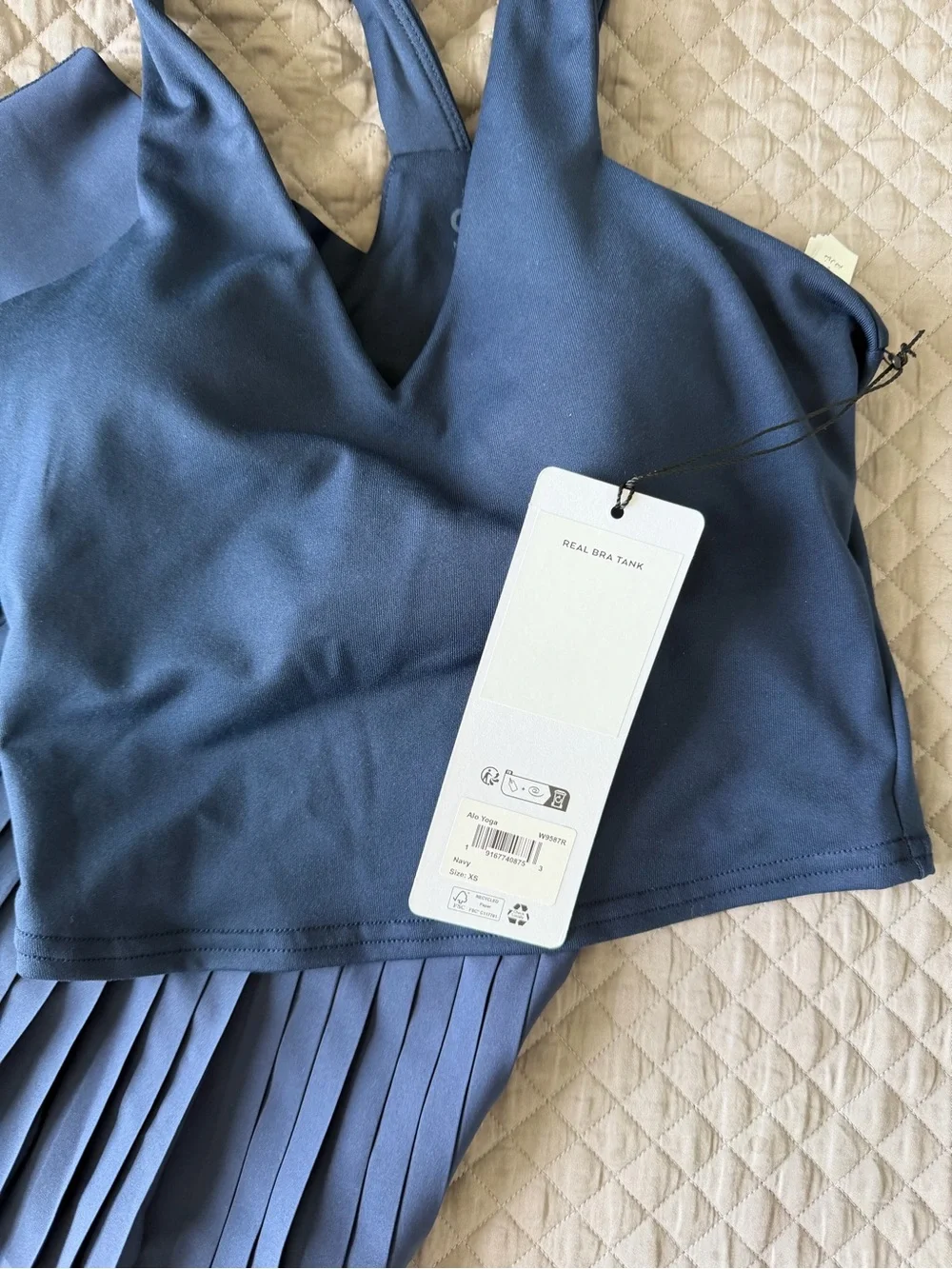 NWT Alo Yoga Tennis Set: Grand Slam Skirt + Real Bra Tank Navy Blue Size XS